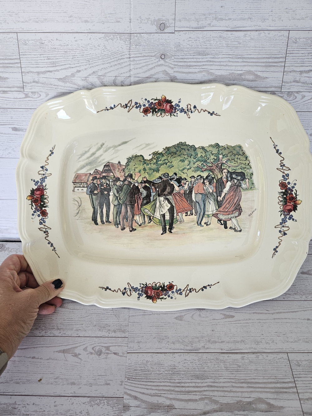 Vintage Sarreguemines France Obernai Rectangular Serving Platter Henri Loux